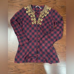 Soft Surroundings Top Small Flannel Buffalo Plaid Shirt Sequins Beaded small